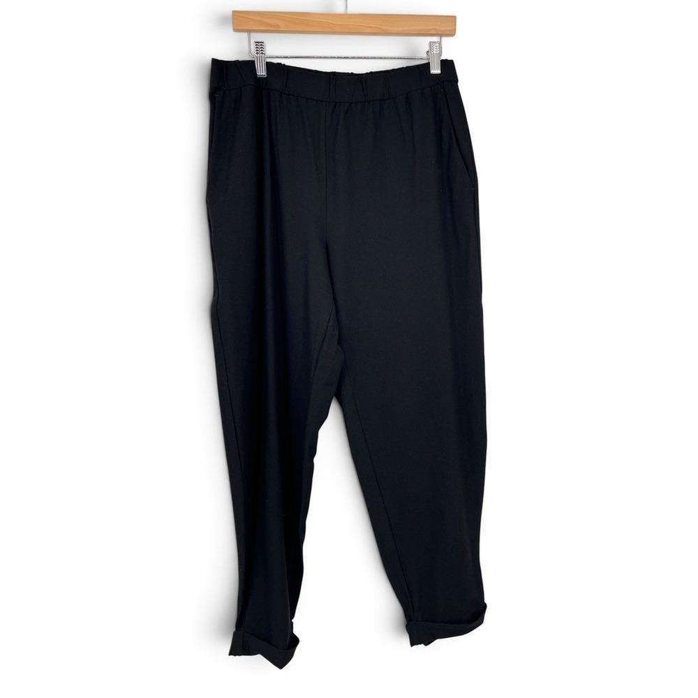 Eileen Fisher Womens Black Elastic Waist Tapered Ankle Cuffed Pants Size M
